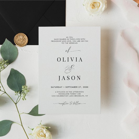Modern romantisch script zwart-wit bruiloft kaart