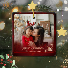 Modern Rood 2 foto's Familie Kerstmis Keramisch Ornament