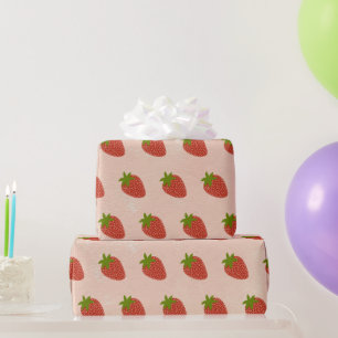 Modern rood aardbeien bruin patroon cadeaupapier