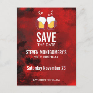 Modern rood Abstract Verjaardag Save the Date Briefkaart