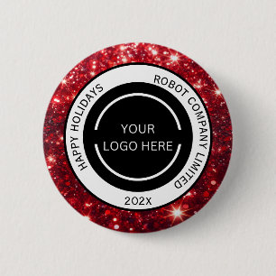 Modern Rood Bedrijfslogo en Naam Kerstmis Ronde Button 5,7 Cm