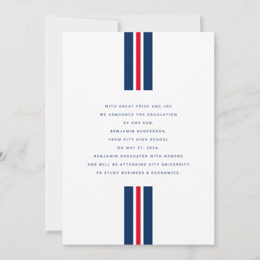 Modern Rood Blauw Foto Afstuderen Aankondiging (Achterkant)