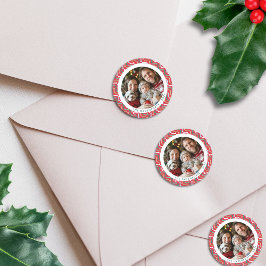 Modern Rood & Blauwgroen Botpatroon Hond Familiefo Ronde Sticker