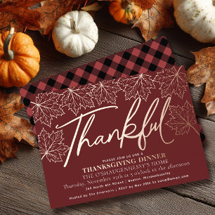 Modern rood dankbare herfstbladeren Thanksgiving Folie Uitnodiging