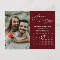 Modern Rood Elegant Script Photo Save the Date