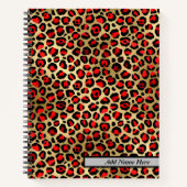 Modern Rood en Goud Leopard Print Spiral Notitiebo Notitieboek (Voorkant)