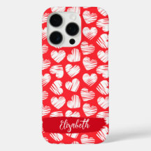 Modern Rood en Wit Doodled Heart Valentijn Naam