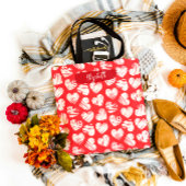 Modern Rood en Wit Doodled Heart Valentijn Naam Draagtas
