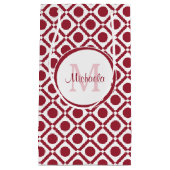 Modern rood en wit geometrisch monogram en naam klein cadeauzakje (Voorkant)