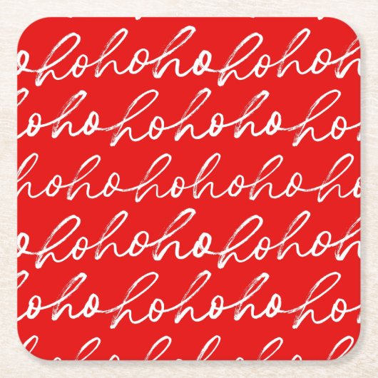 Modern rood en wit kerstscript patroon vierkante kartonnen onderzetter (Voorkant)