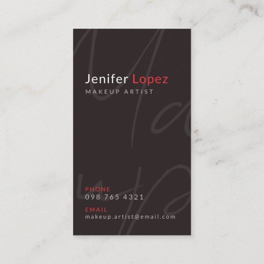 Modern rood en zwart make-up artiest Visitekaartje (Achterkant)