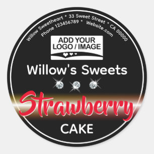 Modern Rood en Zwart Rhinestone Cake Pastry Label