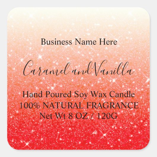 Modern rood glitter-label vierkante sticker (Voorkant)