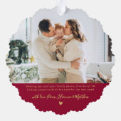 Modern Rood Goud Script 2 Foto Kerstmis Ornament Kaart (Achterkant)