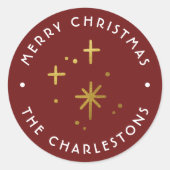 Modern rood & goud Sparkles Vrolijk Kerstfeest Ronde Sticker (Voorkant)