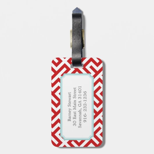 Modern rood Grieks zeer belangrijk geometrisch Bagagelabel (Achterkant verticaal)