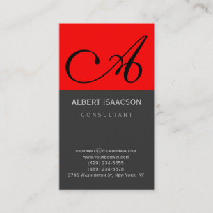 Modern Rood Grijs Eenvoudig Monogram Visitekaartje