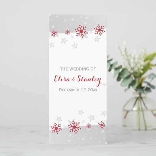 Modern rood, grijs sneeuwvlokken winter bruiloft p programma (Staand voorkant)