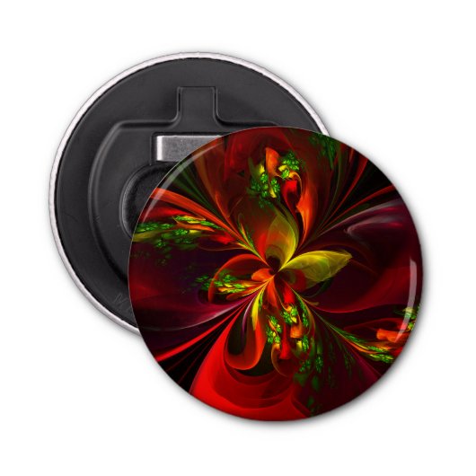 Modern rood groen bloemig Abstract kunstpatroon #0 Button Flesopener (Voorkant)