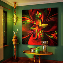 Modern rood groen bloemig Abstract kunstpatroon #0