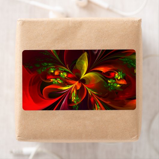 Modern rood groen bloemig Abstract kunstpatroon #0 Etiket (Insitu)