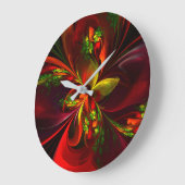 Modern rood groen bloemig Abstract kunstpatroon #0 Grote Klok (Hoek)