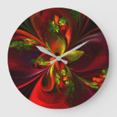 Modern rood groen bloemig Abstract kunstpatroon #0 Grote Klok (Voorkant)