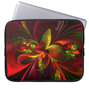 Modern rood groen bloemig Abstract kunstpatroon #0 Laptop Sleeve