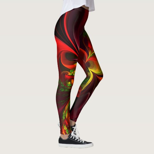 Modern rood groen bloemig Abstract kunstpatroon #0 Leggings (Rechts)