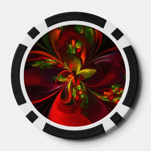 Modern rood groen bloemig Abstract kunstpatroon #0 Poker Chips (Achterkant)