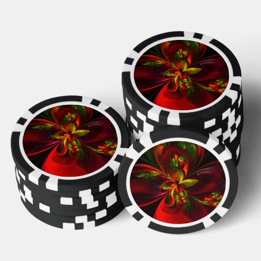 Modern rood groen bloemig Abstract kunstpatroon #0 Poker Chips (Opstapeling)
