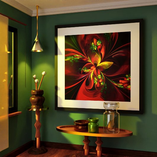 Modern rood groen bloemig Abstract kunstpatroon #0 Poster