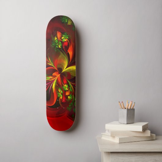 Modern rood groen bloemig Abstract kunstpatroon #0 Skateboard (Muurkunst)
