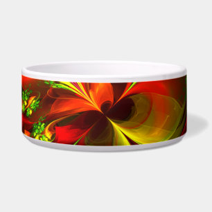 Modern rood groen bloemig Abstract kunstpatroon #0 Voerbakje