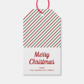 Modern rood groen gestreept Kerstmis Cadeaulabel (Voorkant)
