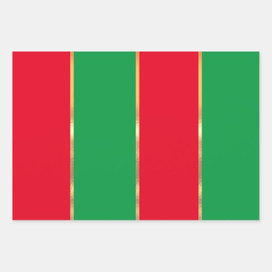 Modern Rood Groen & Gouden Lijn Kleurenblok Kerstm Inpakpapier Vel (Voorkant)
