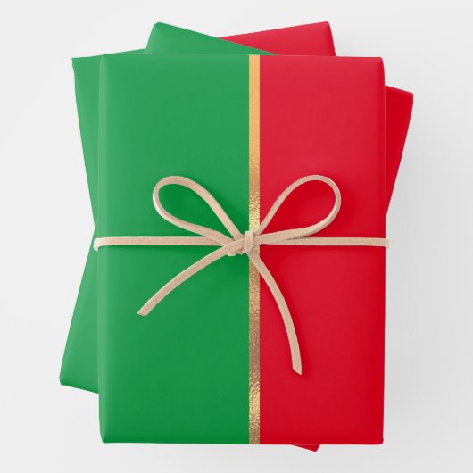 Modern Rood Groen & Gouden Lijn Kleurenblok Kerstm Inpakpapier Vel (In situ)