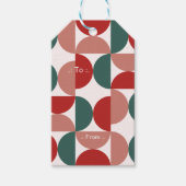 Modern rood & groen Kerst geometrisch patroon Cadeaulabel (Voorkant)