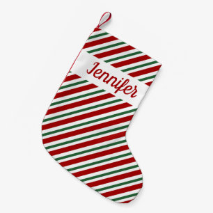Modern rood groen strepenpatroon kleine kerstsok
