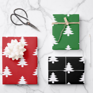 Modern rood groen zwart kerstbomen patroon inpakpapier vel
