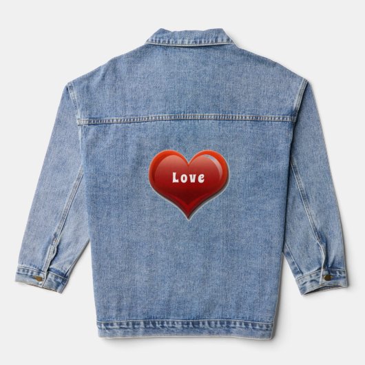 Modern rood hart, liefde denim jacket (Achterkant)