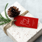 Modern rood kalligrafie script vrolijk kerstfeest cadeaulabel