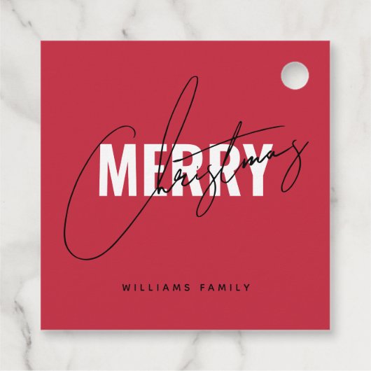 Modern rood kerstscript bedankjes labels (Achterkant)