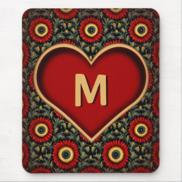Modern rood monogram Heart Mousepad Muismat