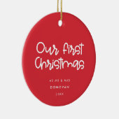 Modern rood onze eerste kerst getrouwd keramisch ornament (Rechts)