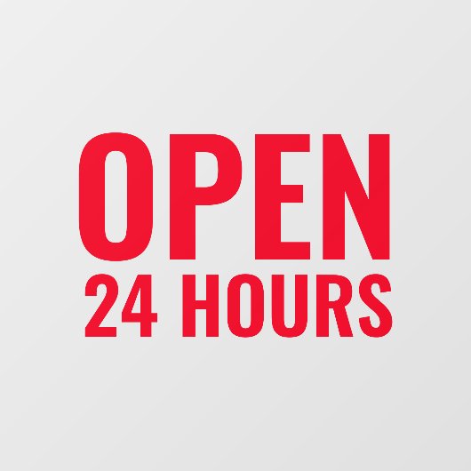 Modern Rood Open 24 Uur Venster Cling Raamsticker (Vel)