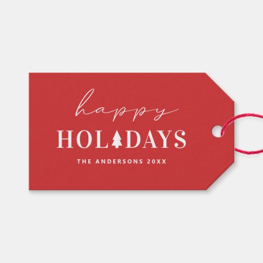 Modern Rood Prettig Feestdagen | Minimalistische K Cadeaulabel (Voorkant (Horizontaal))