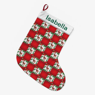 Modern rood rendier Xmas Holly plaid Patroon Grote Kerstsok