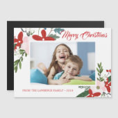 Modern Rood Roze Bloemen Vrolijk Kerstmis Fotokaar (Voorkant / Achterkant)