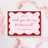 Modern rood & roze gepersonaliseerd bruidsmeisje v notitiekaartje